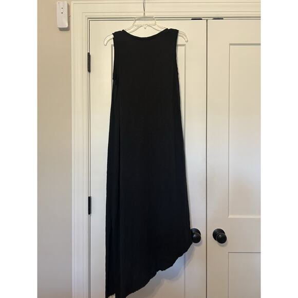 Lilla P Sz Medium Black Tank Dress Cotton Asymmetrical Maxi Side Slit Laganlook - Picture 4 of 12